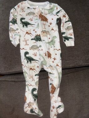 Baby Dino Print Footed One-Piece Pajamas - Green & Brown